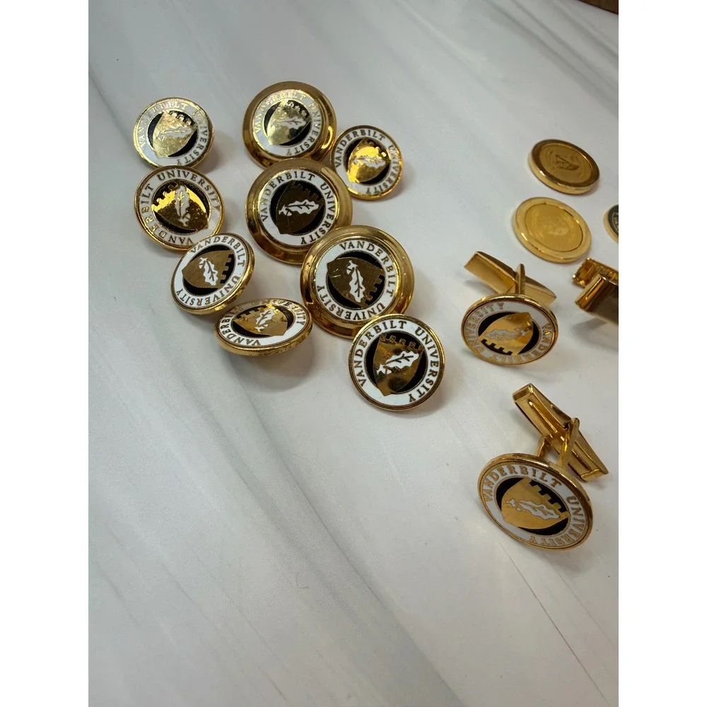 Vanderbilt University Ben Silver Blazer Button Set Cufflinks Tie Bar Gold Tone